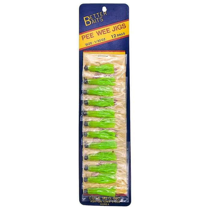 Better Baits Skirted Pee Wee Jig 1/32 Oz Card of 12