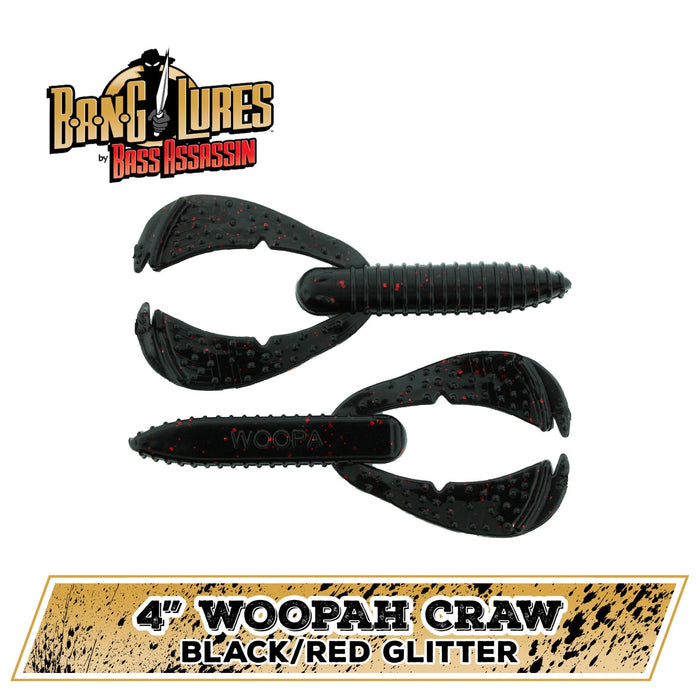 Bass Assassin Woopah Craw 4" Black/Red Glitter Qty 7 - FishAndSave