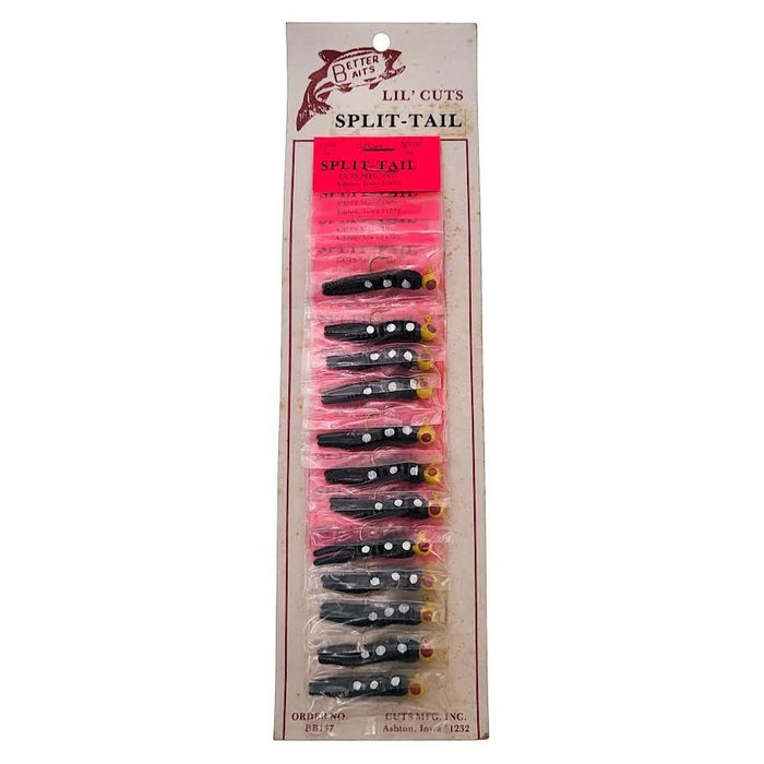 Better Baits Lil' Cuts Split Tail 1/16 Oz Card Of 12 Black/White Dots - FishAndSave