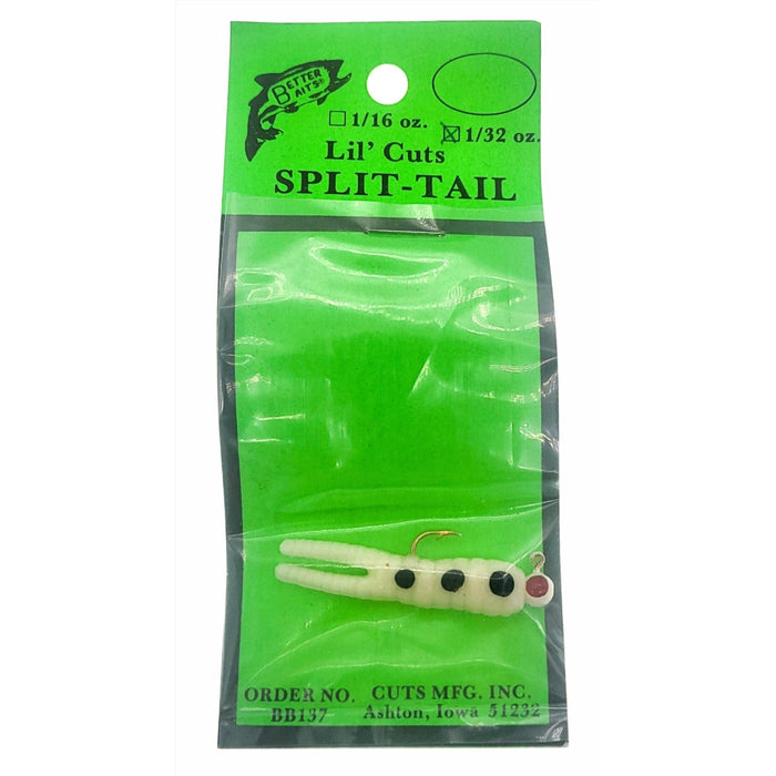 Better Baits Lil Cuts Split Tail 1/32 Oz Qty 1 White Black Dots - FishAndSave