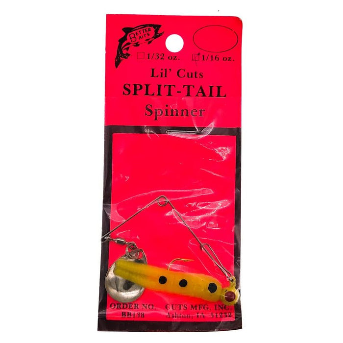 Better Baits Lil' Cuts Split Tail Spinner 1/16 Oz Qty 1 Yellow Black Dots - FishAndSave