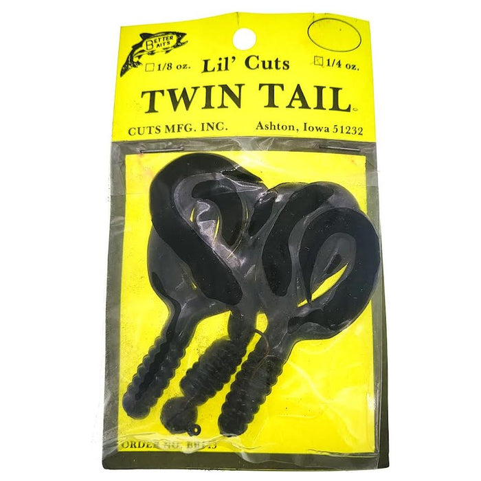 Better Baits Lil' Cuts Twin Tail 1/4 Oz Black Qty 3 - FishAndSave