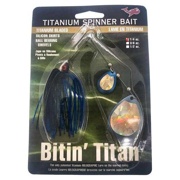 Bitin' Titan Titanium Spinner Bait Colorado Blades 1/4 Oz Black/Blue - FishAndSave