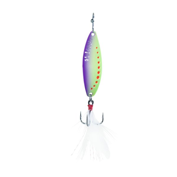 Clam Leech Flutter Spoon 1/8 Oz Glow Chartreuse/Purple - FishAndSave