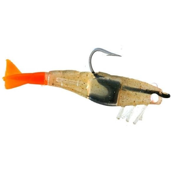DOA Rigged Shrimp Lure 2.75" 3/16 Oz Qty 3 Near Clear/Fire Tail - FishAndSave
