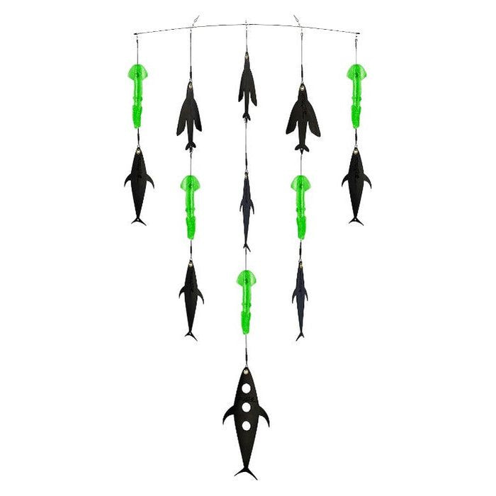 Fish Razr Spreader bar kit. 36" bar with Flapz and 9" green squid in carrying case - FishAndSave