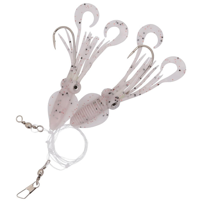 P - Line Twin Tail Squid 50Lb Test 4.5" Pink/Red Flake Qty 2 - FishAndSave