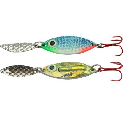 PK Lures Rattling Spoon 1/4 Oz Blue White Glow, Gold Hologram Back - FishAndSave