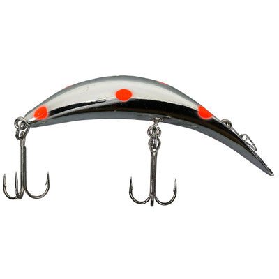 Yakima Bait Flatfish Wiggling Plug #F - 4 1 - 1/2" Metallic Silver Red Spot - FishAndSave