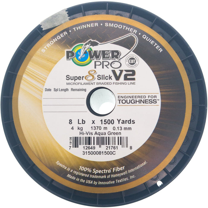 Power Pro Super Slick V2 8 Lb 1500 Yds Spool Hi-Vis Aqua Green - FishAndSave